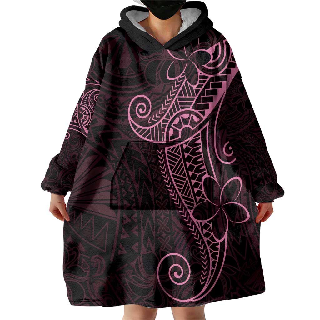 Black Pink Polynesian Tribal Wearable Blanket Hoodie - Polynesian Pride