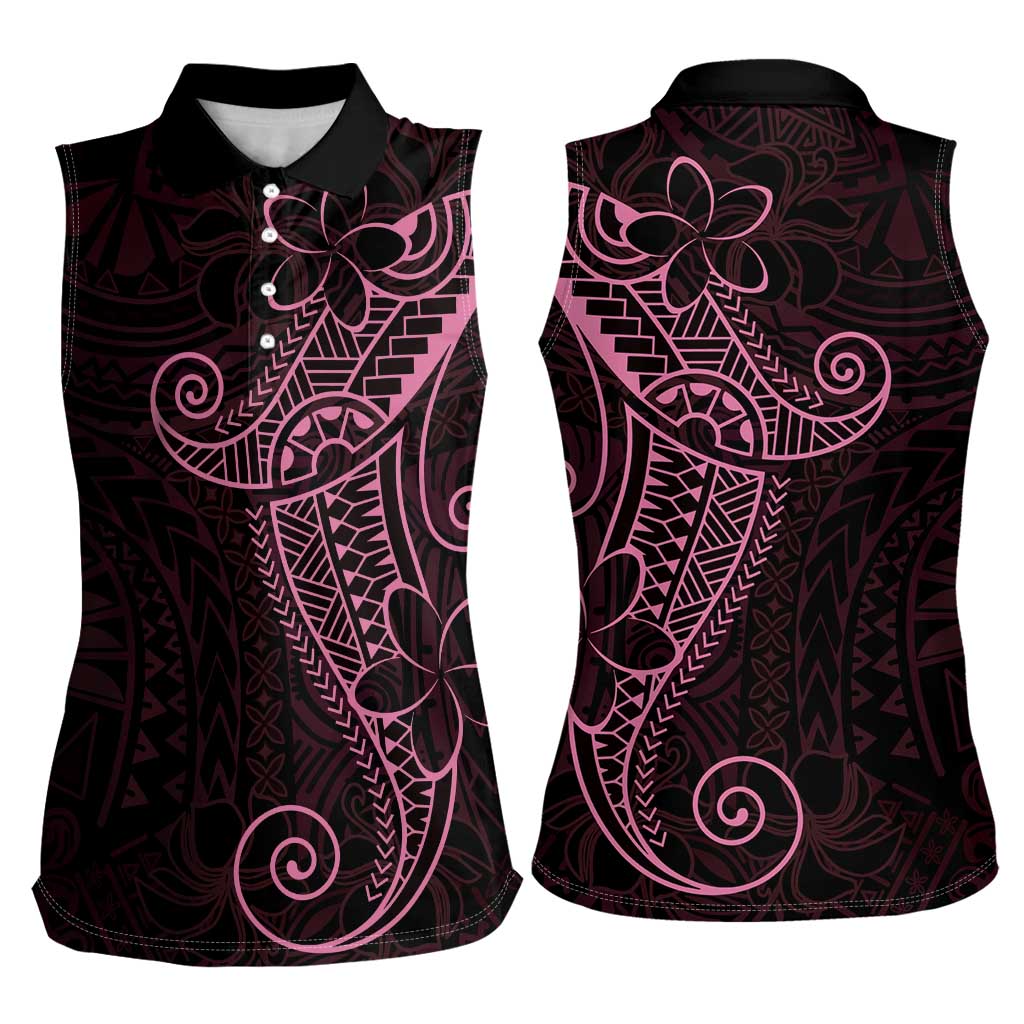 Black Pink Polynesian Tribal Women Sleeveless Polo Shirt LT9 - Polynesian Pride