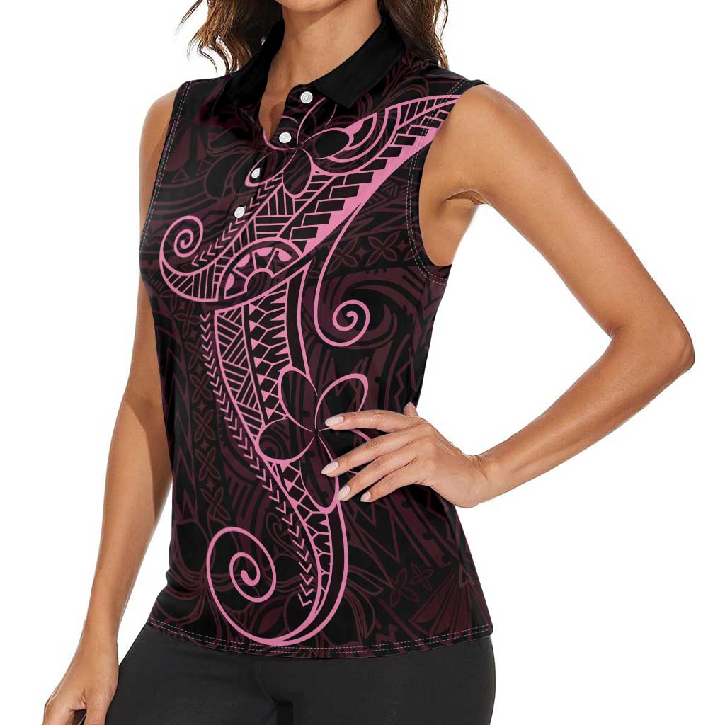 Black Pink Polynesian Tribal Women Sleeveless Polo Shirt LT9 - Polynesian Pride