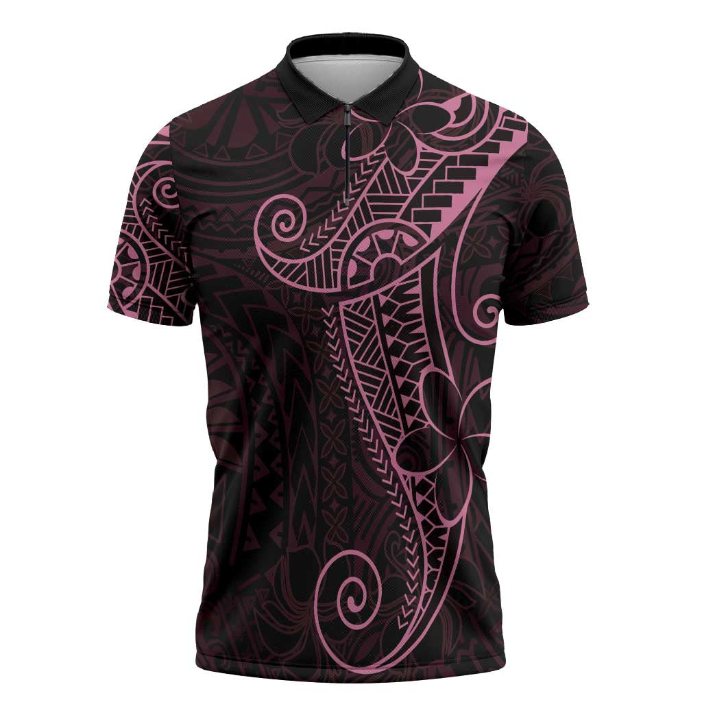 Black Pink Polynesian Tribal Zipper Polo Shirt - Polynesian Pride