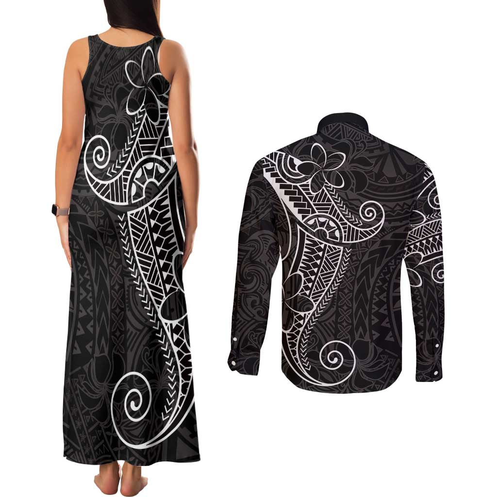 Black White Polynesian Tribal Couples Matching Tank Maxi Dress and Long Sleeve Button Shirt LT9 - Polynesian Pride