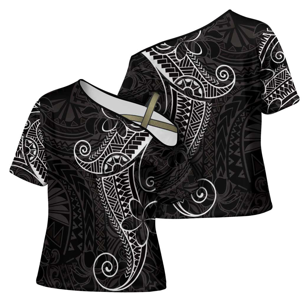 Black White Polynesian Tribal Cross Shoulder Shirt - Polynesian Pride