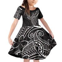 Black White Polynesian Tribal Family Matching Off Shoulder Short Dress and Hawaiian Shirt - Polynesian Pride
