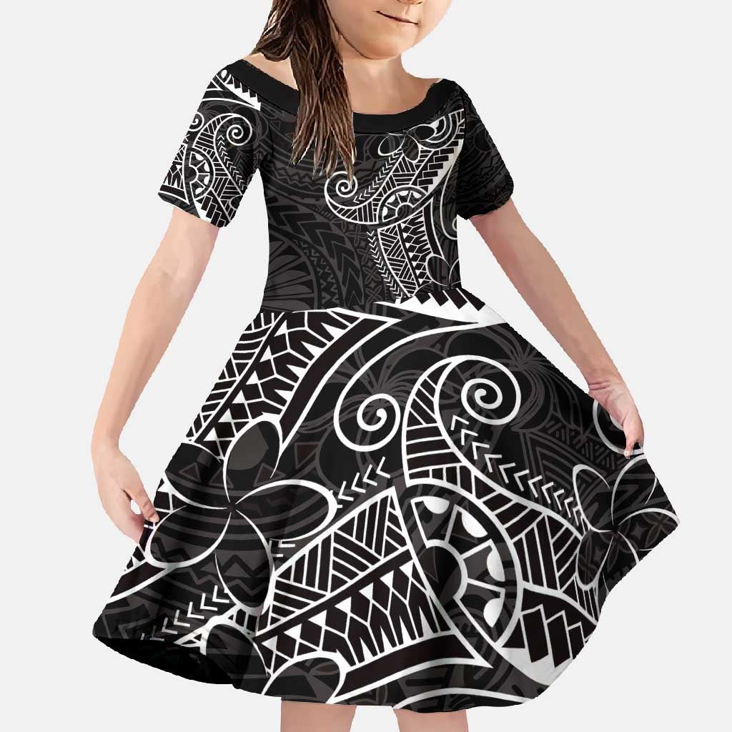 Black White Polynesian Tribal Family Matching Short Sleeve Bodycon Dress and Hawaiian Shirt LT9 Daughter's Dress White - Polynesian Pride