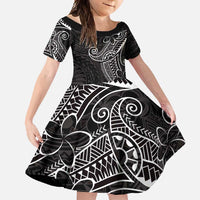 Black White Polynesian Tribal Family Matching Short Sleeve Bodycon Dress and Hawaiian Shirt LT9 Daughter's Dress White - Polynesian Pride