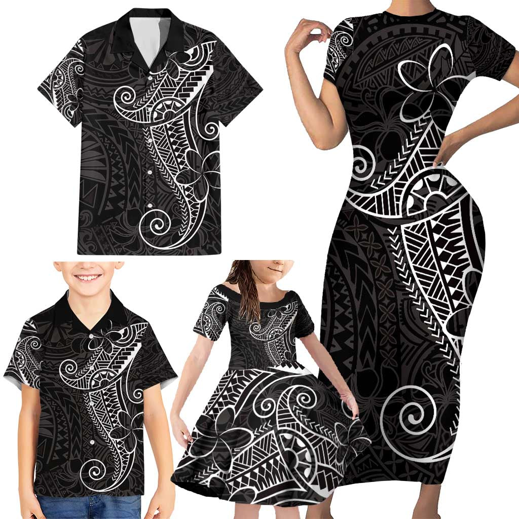 Black White Polynesian Tribal Family Matching Short Sleeve Bodycon Dress and Hawaiian Shirt LT9 - Polynesian Pride