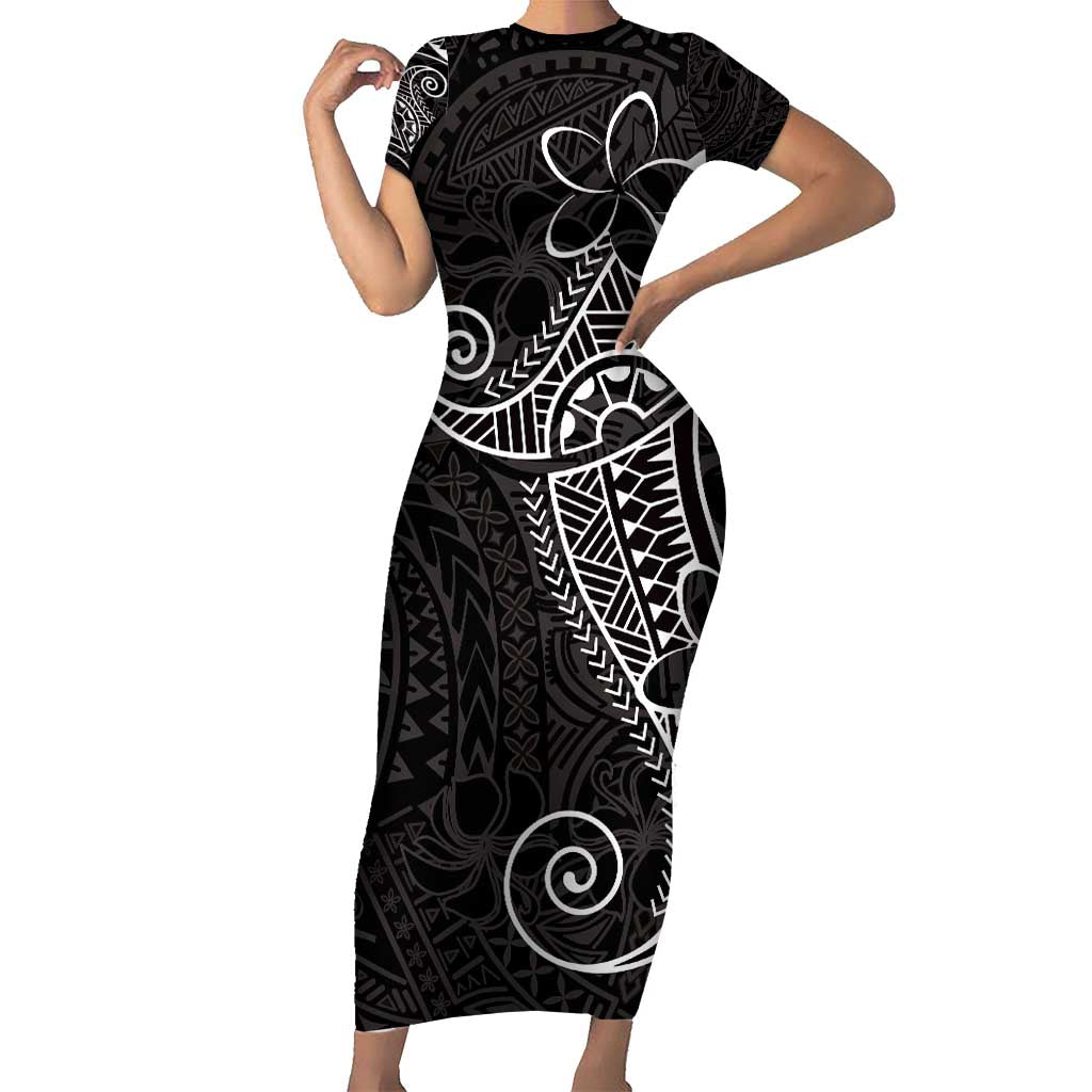 Black White Polynesian Tribal Family Matching Short Sleeve Bodycon Dress and Hawaiian Shirt LT9 Mom's Dress White - Polynesian Pride