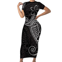 Black White Polynesian Tribal Family Matching Short Sleeve Bodycon Dress and Hawaiian Shirt LT9 Mom's Dress White - Polynesian Pride