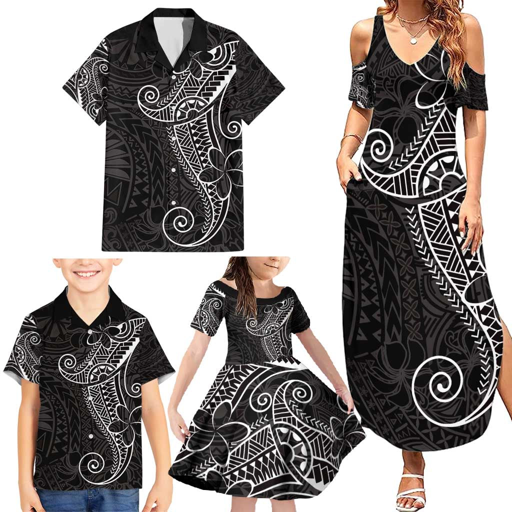 Black White Polynesian Tribal Family Matching Summer Maxi Dress and Hawaiian Shirt - Polynesian Pride