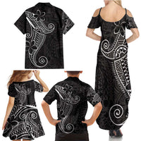 Black White Polynesian Tribal Family Matching Summer Maxi Dress and Hawaiian Shirt - Polynesian Pride
