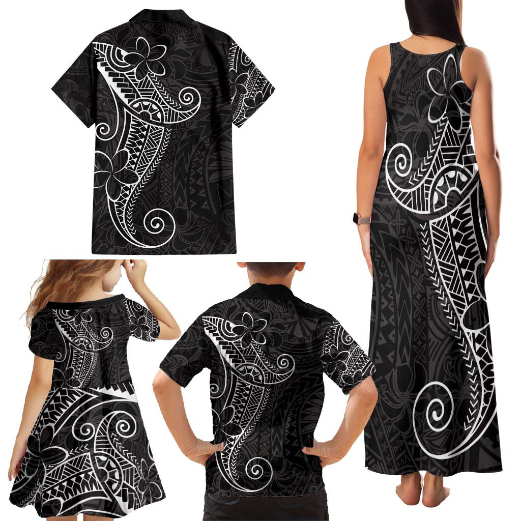 Black White Polynesian Tribal Family Matching Tank Maxi Dress and Hawaiian Shirt - Polynesian Pride