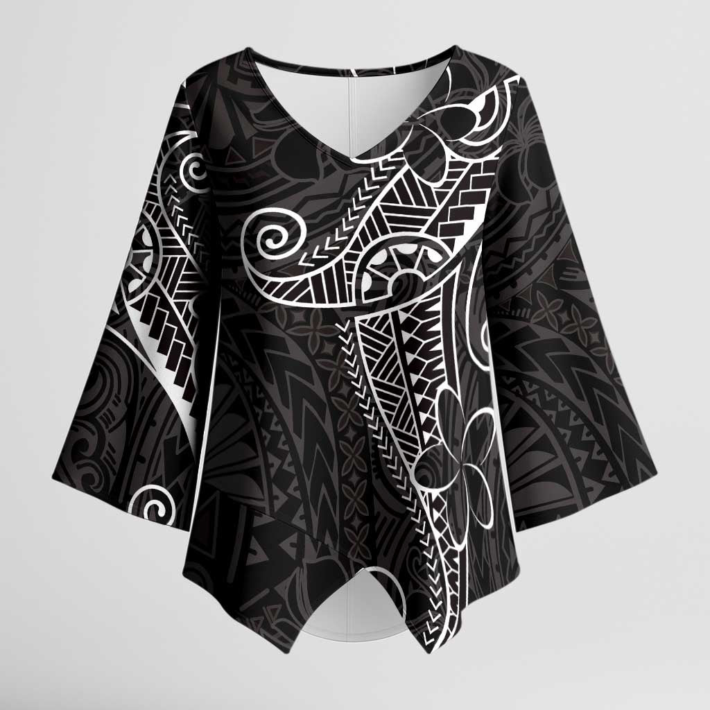 Black White Polynesian Tribal Kimono Sleeve Blouse - Polynesian Pride