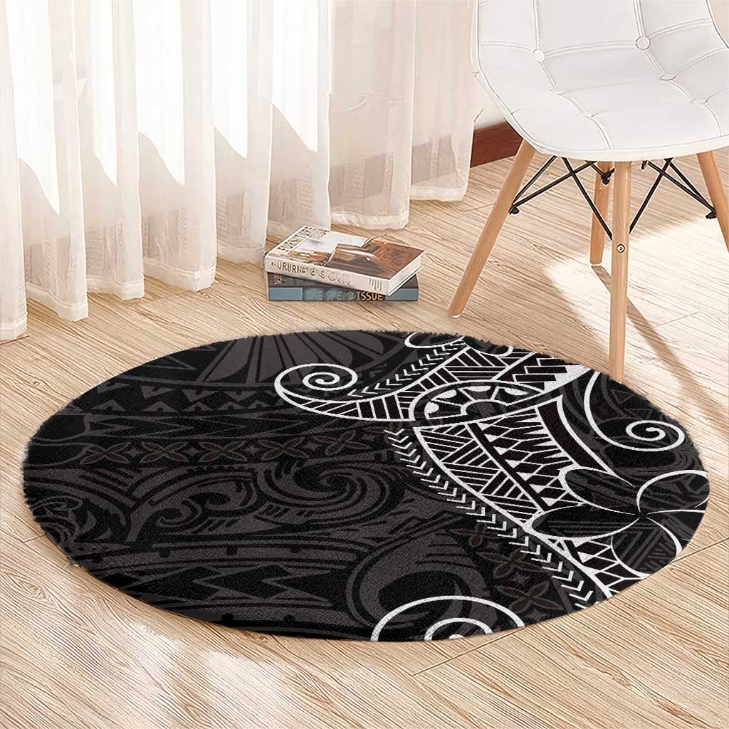 Black White Polynesian Tribal Round Carpet - Polynesian Pride