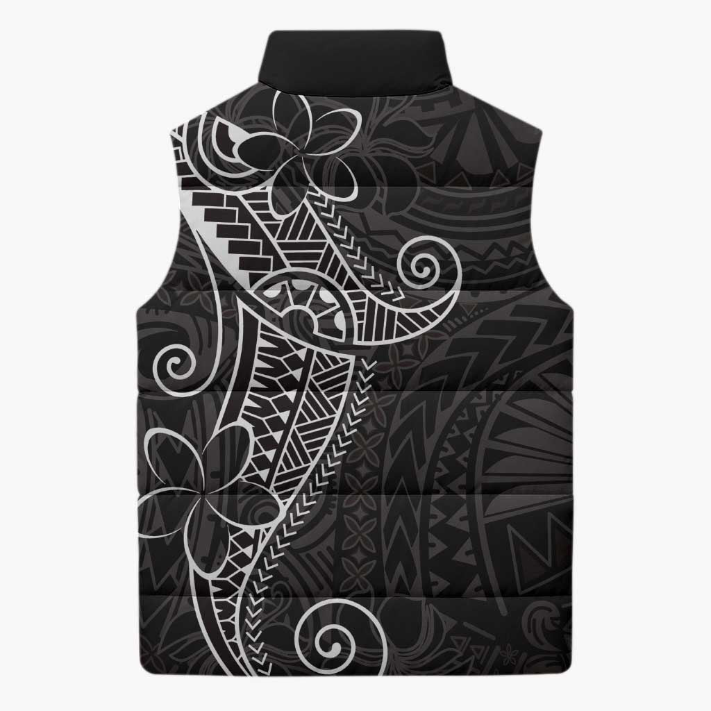 Black White Polynesian Tribal Sleeveless Puffer Jacket - Polynesian Pride