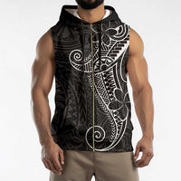 Black White Polynesian Tribal Sleeveless Zip Hoodie - Polynesian Pride