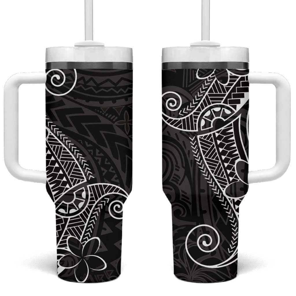 Black White Polynesian Tribal Tumbler With Handle - Polynesian Pride