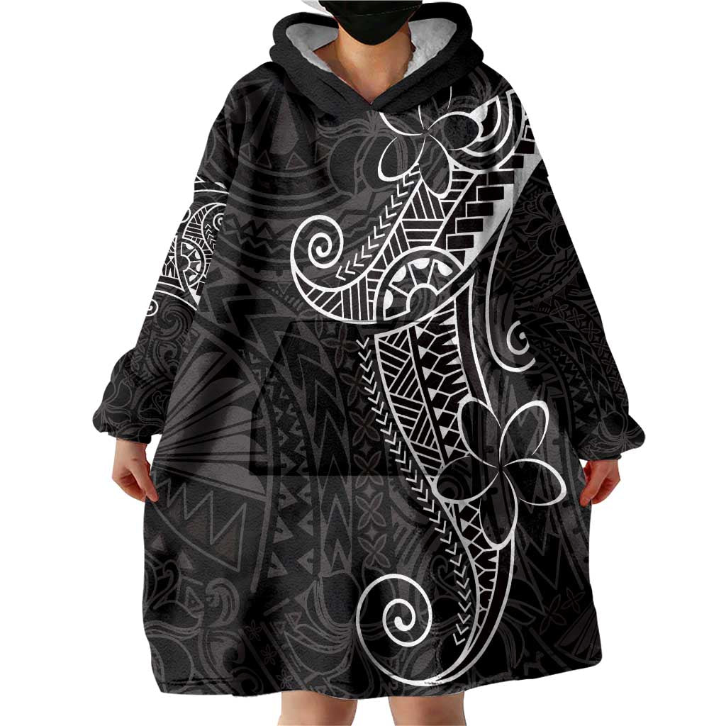 Black White Polynesian Tribal Wearable Blanket Hoodie - Polynesian Pride