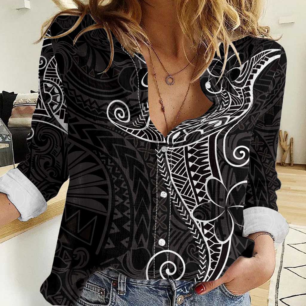 Black White Polynesian Tribal Women Casual Shirt - Polynesian Pride
