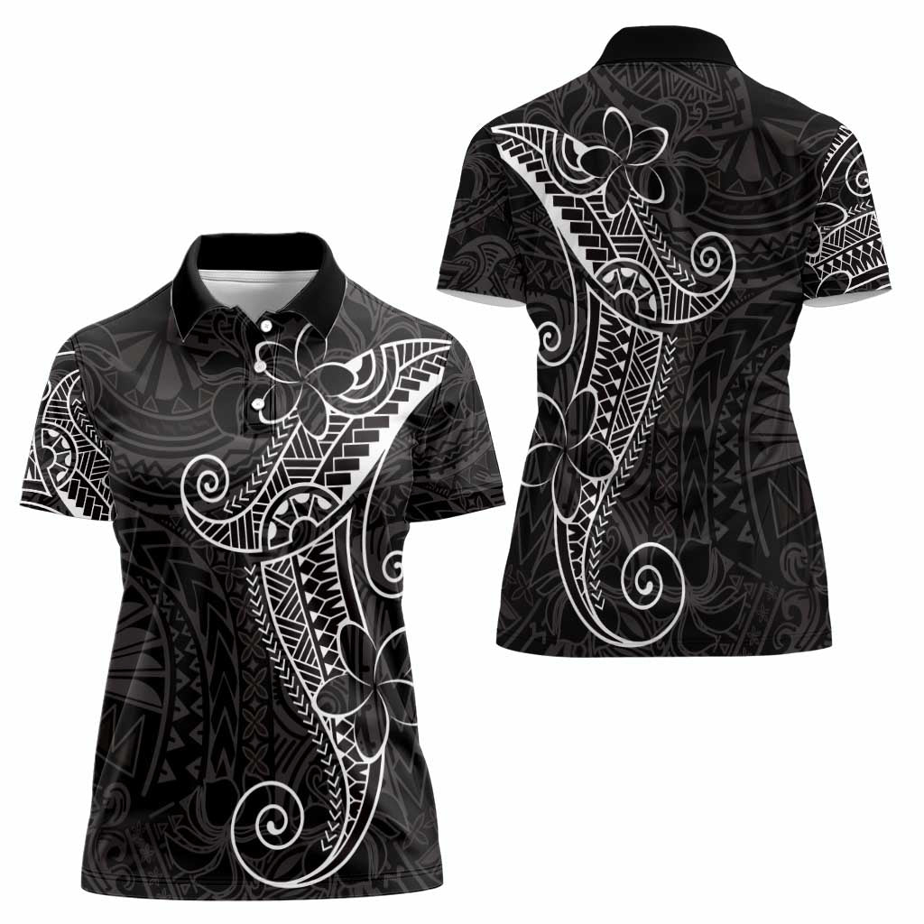 Black White Polynesian Tribal Women Polo Shirt - Polynesian Pride