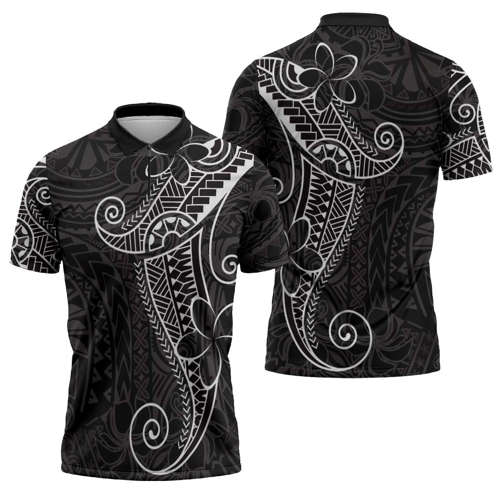 Black White Polynesian Tribal Zipper Polo Shirt - Polynesian Pride