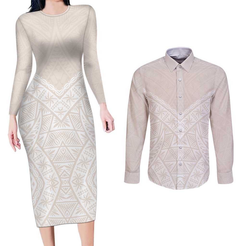 Lotu Tamaiti Tongan Polynesian Art Pattern Couples Matching Long Sleeve Bodycon Dress and Long Sleeve Button Shirt Traditional Tribal Motifs - Polynesian Pride