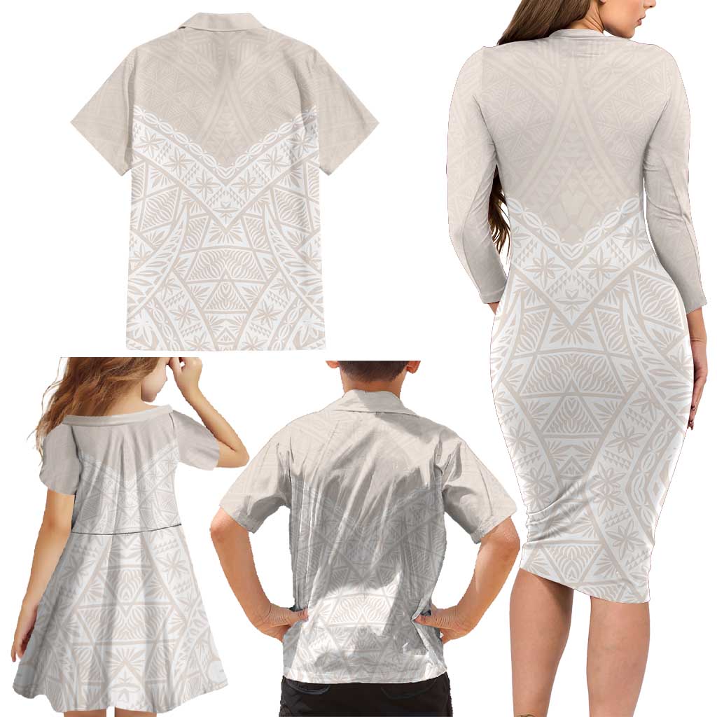 Lotu Tamaiti Tongan Polynesian Art Pattern Family Matching Long Sleeve Bodycon Dress and Hawaiian Shirt Traditional Tribal Motifs - Polynesian Pride