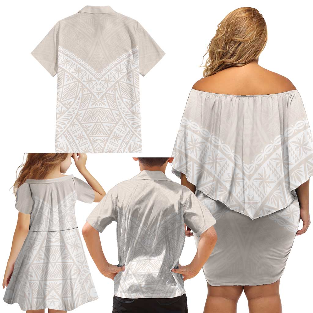 Lotu Tamaiti Tongan Polynesian Art Pattern Family Matching Off Shoulder Short Dress and Hawaiian Shirt Traditional Tribal Motifs - Polynesian Pride