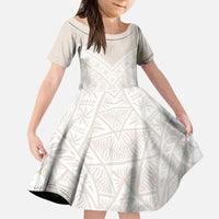 Lotu Tamaiti Tongan Polynesian Art Pattern Kid Short Sleeve Dress Traditional Tribal Motifs - Polynesian Pride
