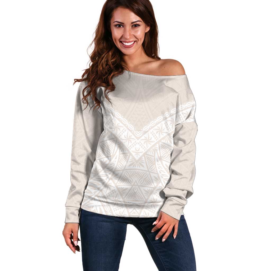 Lotu Tamaiti Tongan Polynesian Art Pattern Off Shoulder Sweater Traditional Tribal Motifs - Polynesian Pride