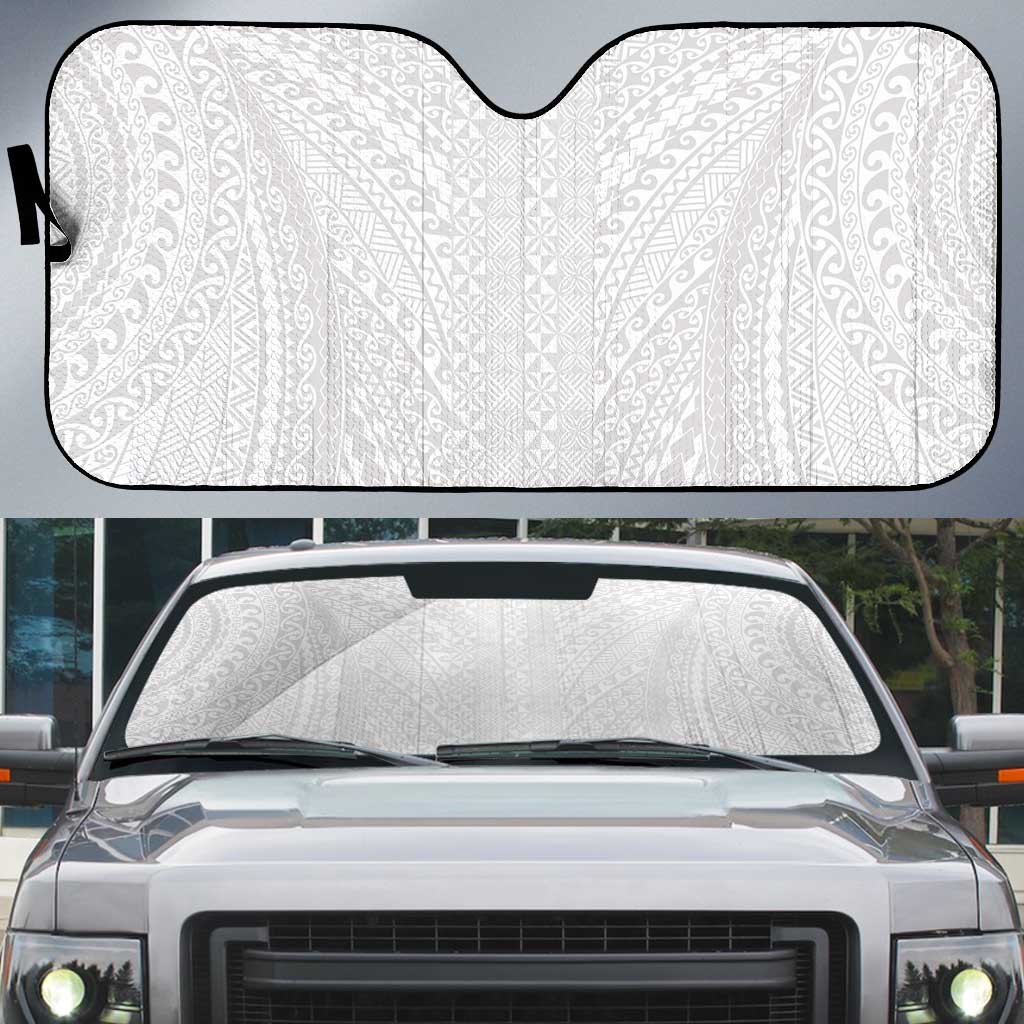 Lotu Tamaiti White Tongan Ngatu Auto Sun Shade Polynesian Tribal Fonulei Pattern - Polynesian Pride
