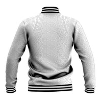 Lotu Tamaiti White Tongan Ngatu Baseball Jacket Polynesian Tribal Fonulei Pattern - Polynesian Pride