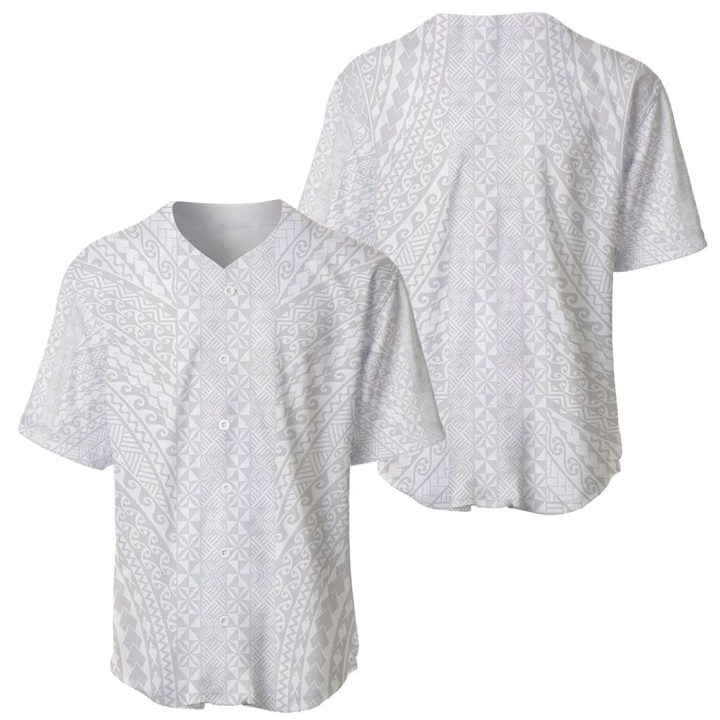 Lotu Tamaiti White Tongan Ngatu Baseball Jersey Polynesian Tribal Fonulei Pattern - Polynesian Pride