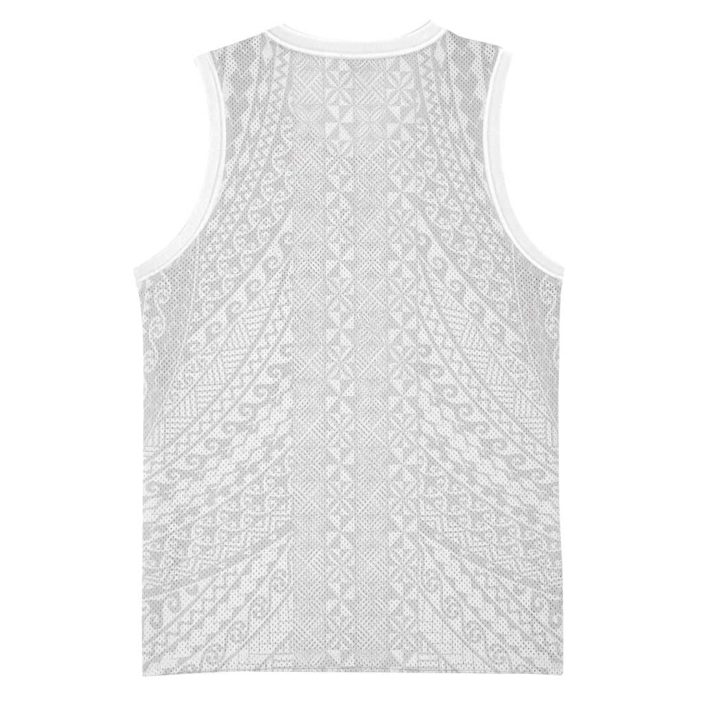 Lotu Tamaiti White Tongan Ngatu Basketball Jersey Polynesian Tribal Fonulei Pattern - Polynesian Pride