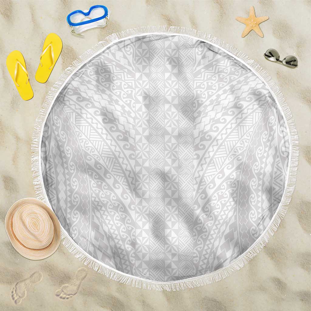 Lotu Tamaiti White Tongan Ngatu Beach Blanket Polynesian Tribal Fonulei Pattern - Polynesian Pride
