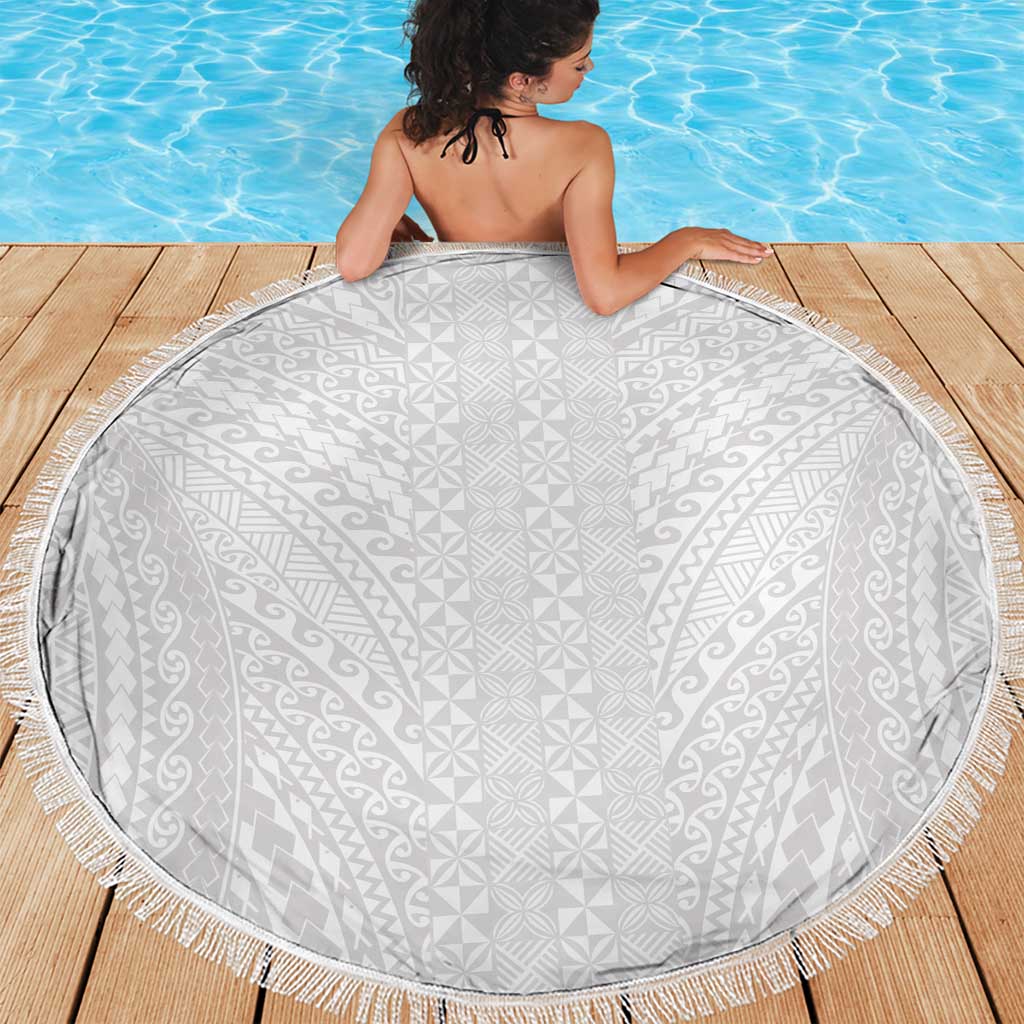 Lotu Tamaiti White Tongan Ngatu Beach Blanket Polynesian Tribal Fonulei Pattern - Polynesian Pride