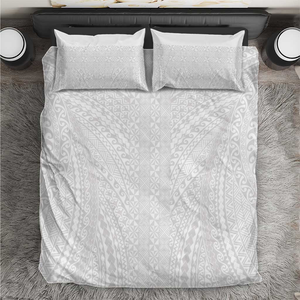 Lotu Tamaiti White Tongan Ngatu Bedding Set Polynesian Tribal Fonulei Pattern - Polynesian Pride