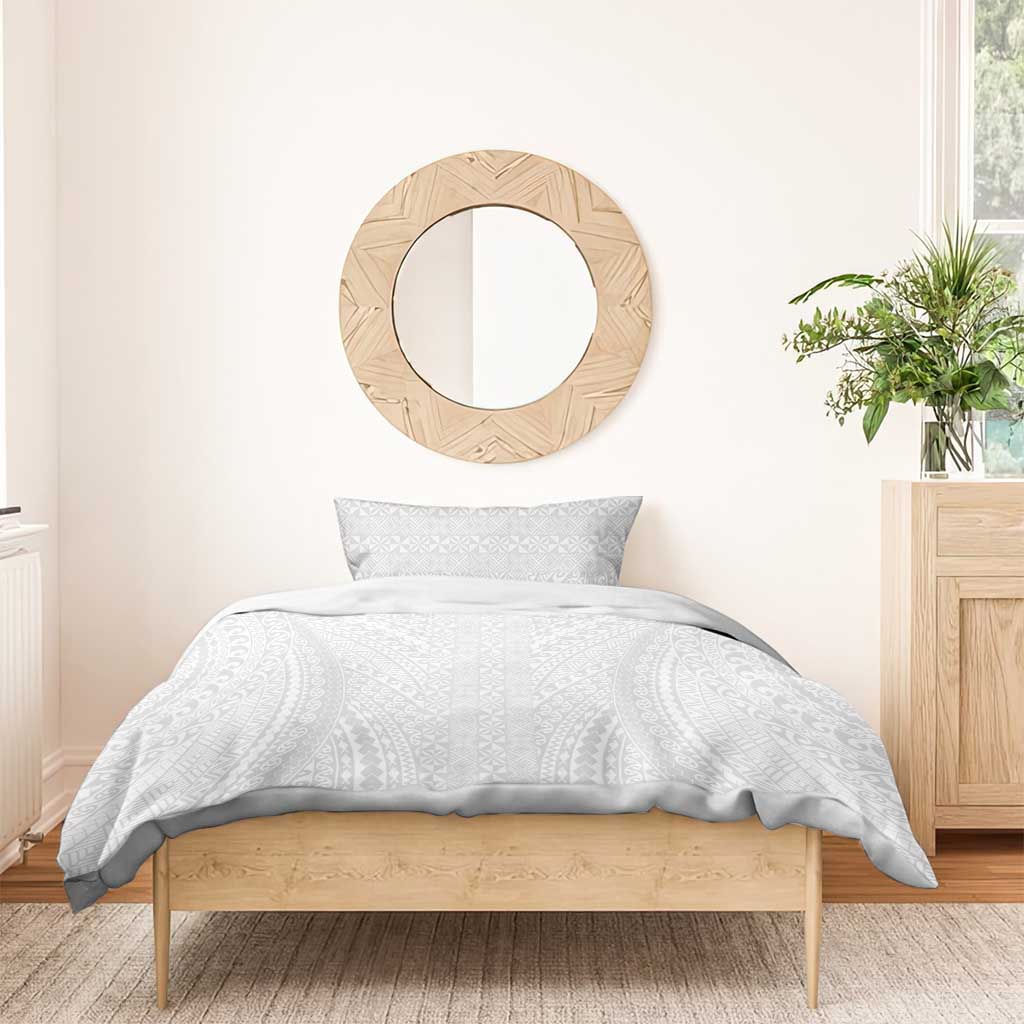 Lotu Tamaiti White Tongan Ngatu Bedding Set Polynesian Tribal Fonulei Pattern - Polynesian Pride