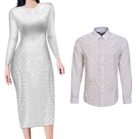 Lotu Tamaiti White Tongan Ngatu Couples Matching Long Sleeve Bodycon Dress and Long Sleeve Button Shirt Polynesian Tribal Fonulei Pattern - Polynesian Pride