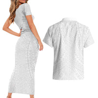 Lotu Tamaiti White Tongan Ngatu Couples Matching Short Sleeve Bodycon Dress and Hawaiian Shirt Polynesian Tribal Fonulei Pattern - Polynesian Pride