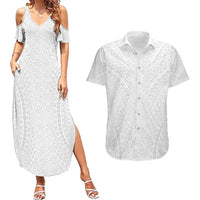 Lotu Tamaiti White Tongan Ngatu Couples Matching Summer Maxi Dress and Hawaiian Shirt Polynesian Tribal Fonulei Pattern - Polynesian Pride