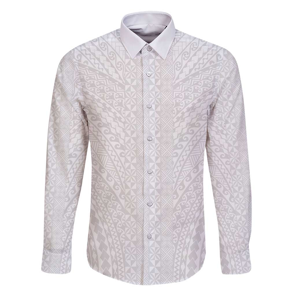 Lotu Tamaiti White Tongan Ngatu Family Matching Summer Maxi Dress and Hawaiian Shirt Polynesian Tribal Fonulei Pattern - Polynesian Pride