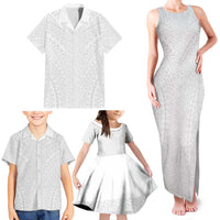 Lotu Tamaiti White Tongan Ngatu Family Matching Tank Maxi Dress and Hawaiian Shirt Polynesian Tribal Fonulei Pattern - Polynesian Pride