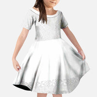Lotu Tamaiti White Tongan Ngatu Kid Short Sleeve Dress Polynesian Tribal Fonulei Pattern - Polynesian Pride