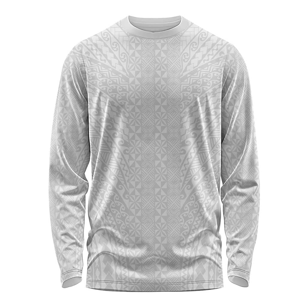 Lotu Tamaiti White Tongan Ngatu Long Sleeve Shirt Polynesian Tribal Fonulei Pattern - Polynesian Pride
