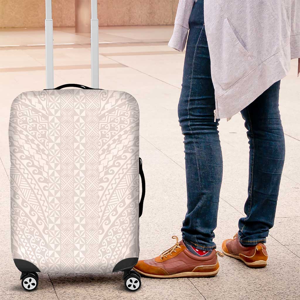 Lotu Tamaiti White Tongan Ngatu Luggage Cover Polynesian Tribal Fonulei Pattern - Polynesian Pride
