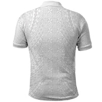 Lotu Tamaiti White Tongan Ngatu Polo Shirt Polynesian Tribal Fonulei Pattern - Polynesian Pride