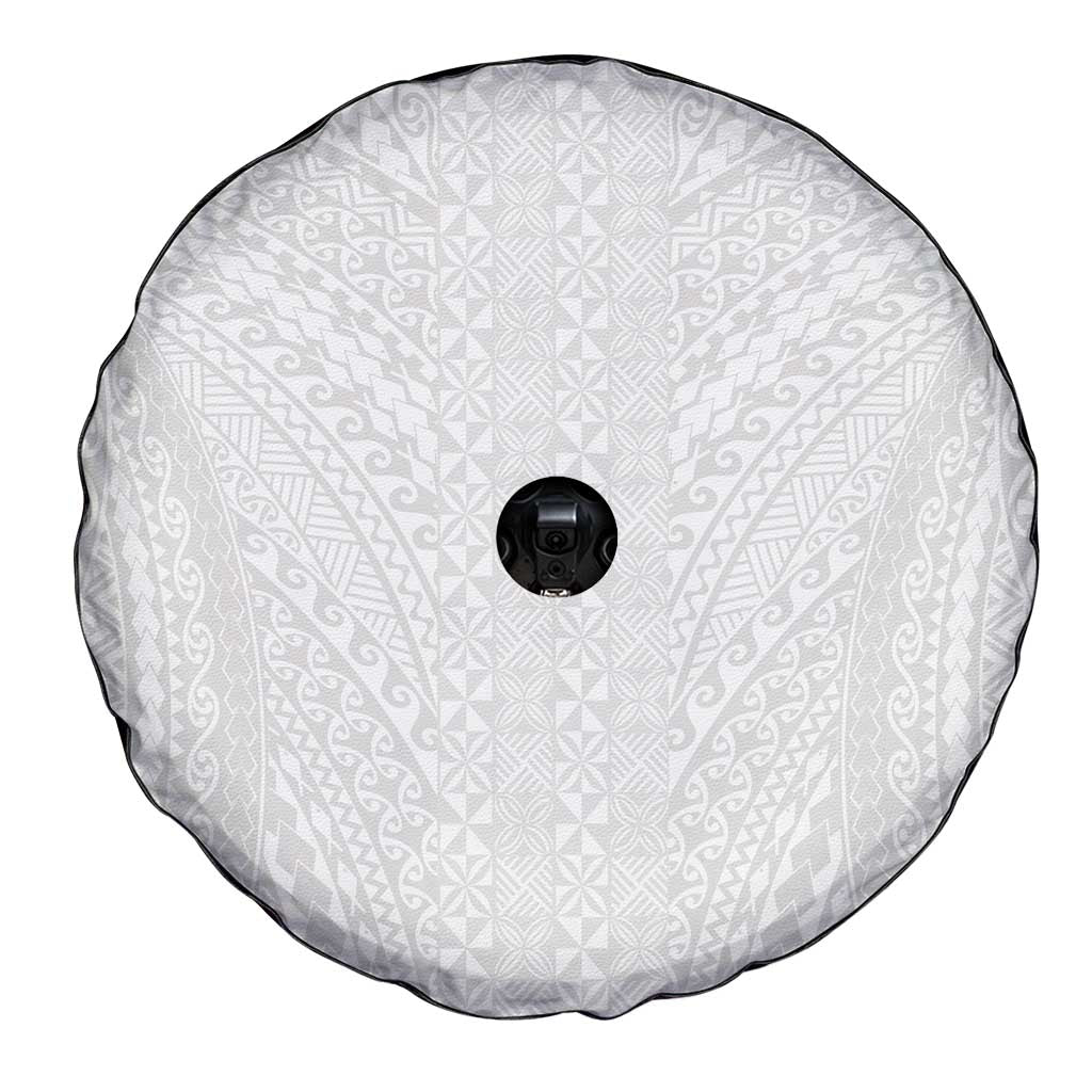Lotu Tamaiti White Tongan Ngatu Spare Tire Cover Polynesian Tribal Fonulei Pattern - Polynesian Pride