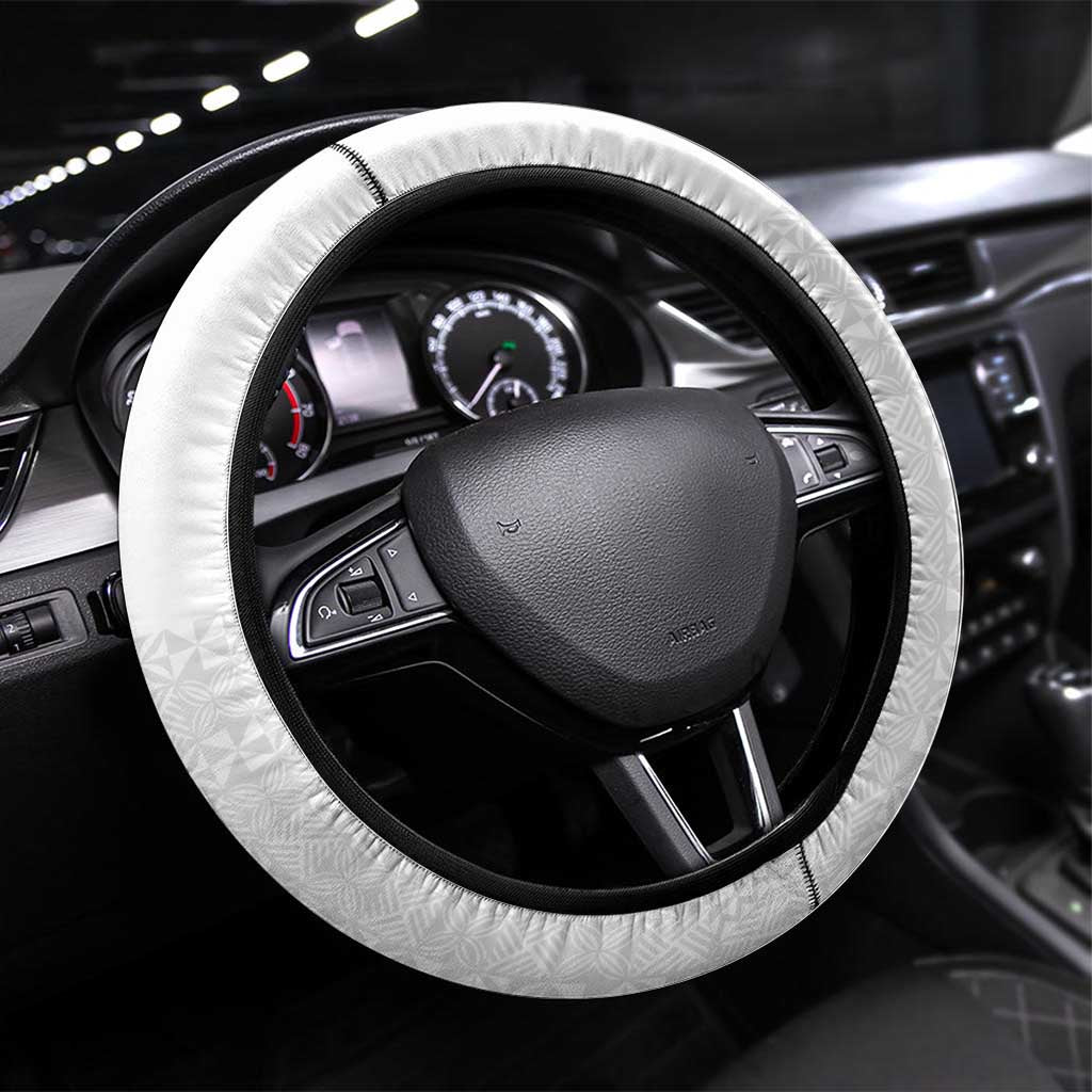 Lotu Tamaiti White Tongan Ngatu Steering Wheel Cover Polynesian Tribal Fonulei Pattern - Polynesian Pride