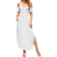 Lotu Tamaiti White Tongan Ngatu Summer Maxi Dress Polynesian Tribal Fonulei Pattern - Polynesian Pride