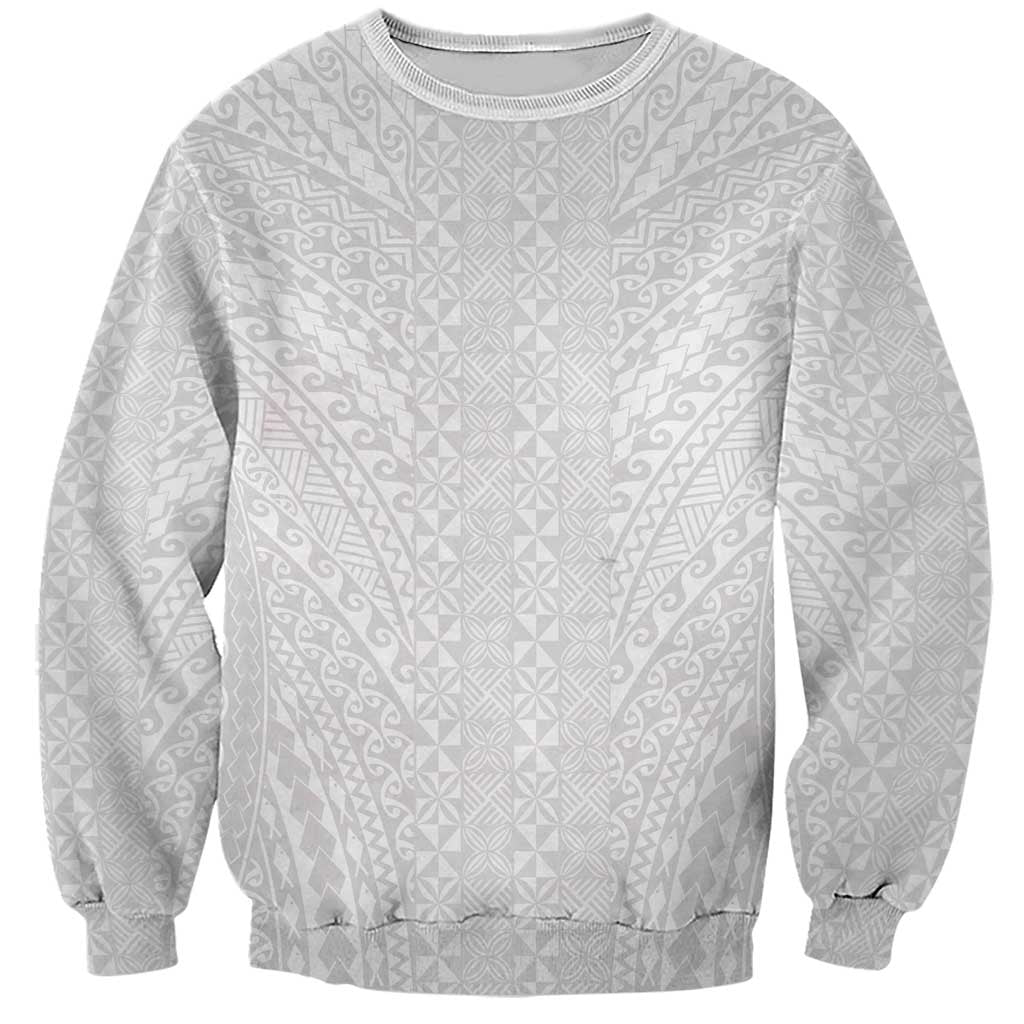 Lotu Tamaiti White Tongan Ngatu Sweatshirt Polynesian Tribal Fonulei Pattern - Polynesian Pride
